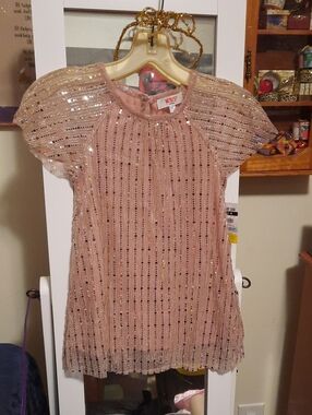 NWT Little Girl's Pink Sequin Party Dress Full Lined Size 4 And Tiara